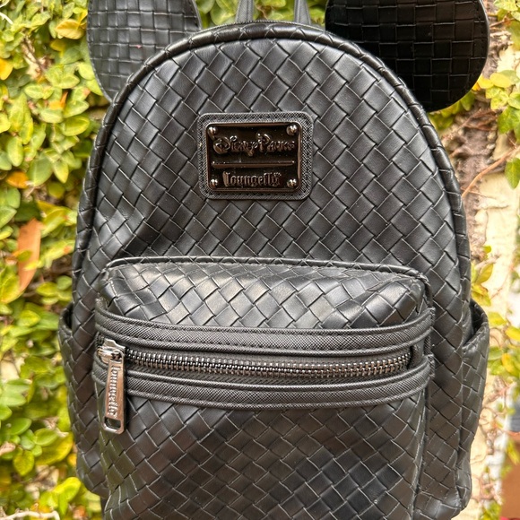 Loungefly Handbags - Loungefly Black Woven Mini Backpack with Ear Detail